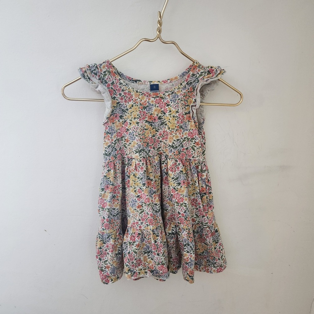 Old Navy Girls XS 5 Floral Tiered Ruffle Sleeve Cotton Jersey Dress Multi Color - Picture 1 of 4